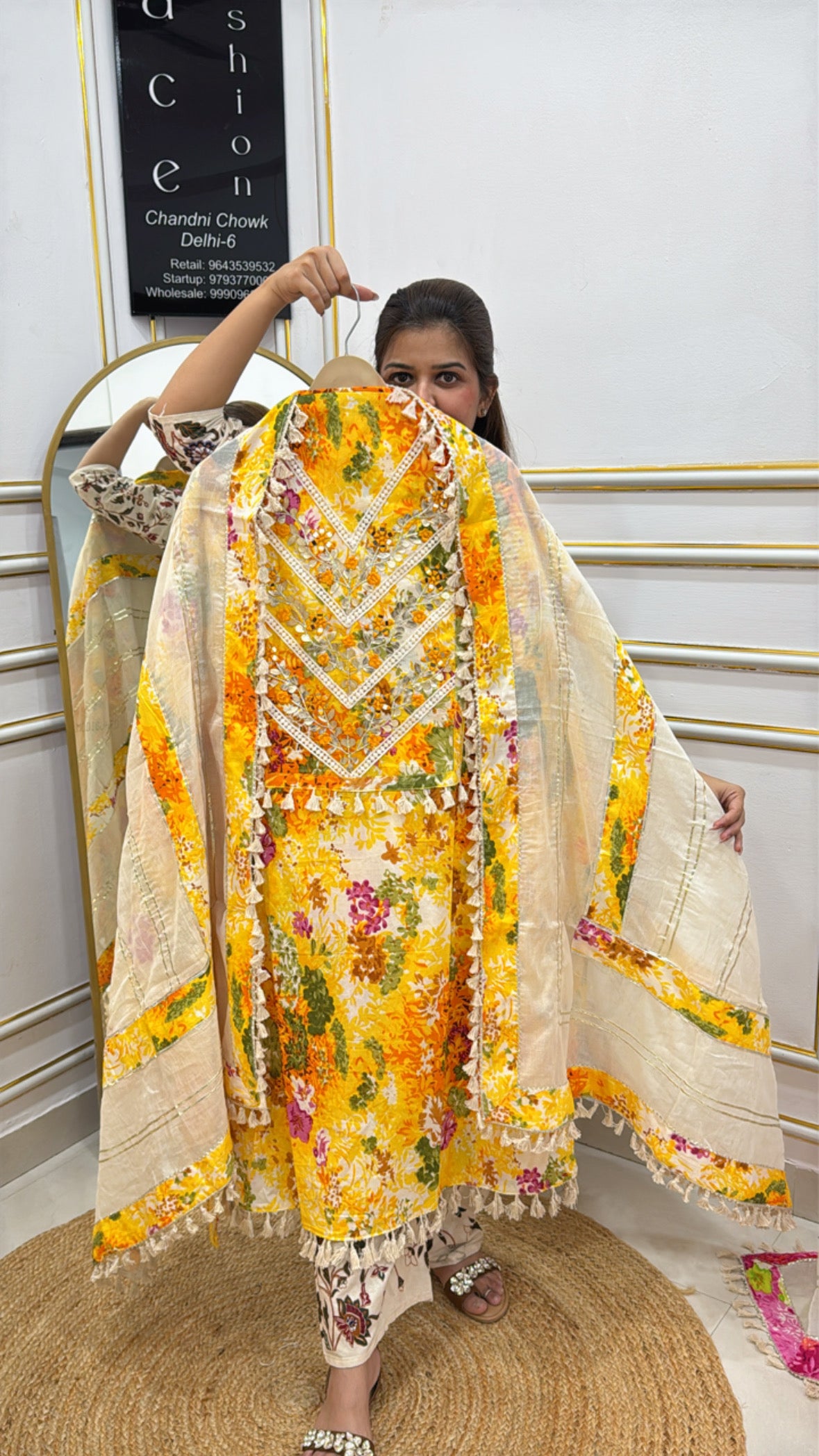 The Grace Fashion Bright Yellow Floral Embroidered Dupatta with colorful patterns and elegant design