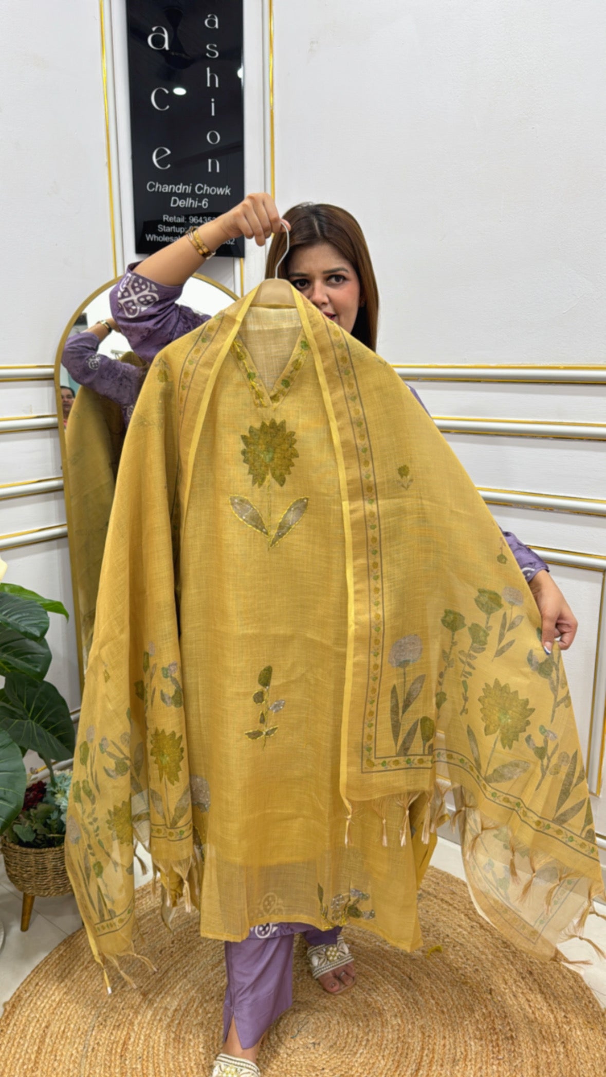 The Grace Fashion Yellow Floral Chiffon Shawl with Elegant Handcrafted Designs for Stylish Outfits